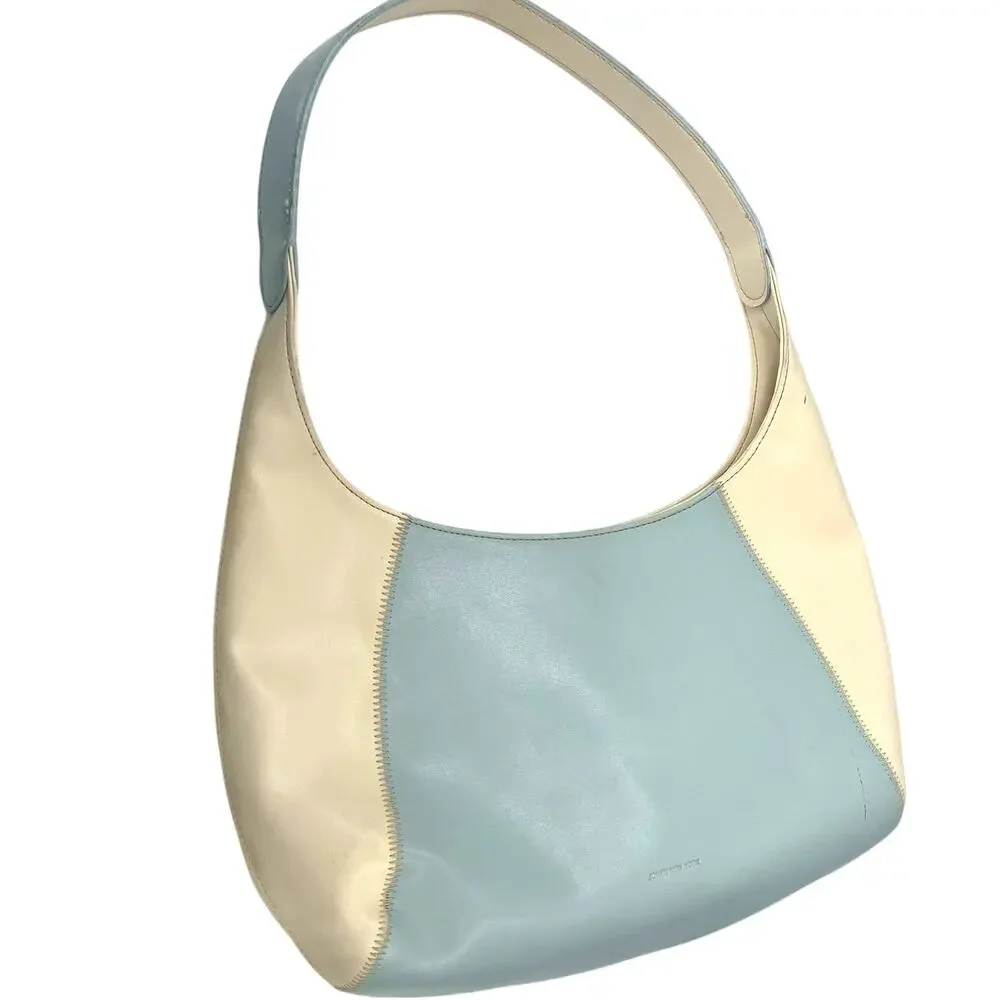 VINTAGE Y2K Jones New York Light Blue Cream Hobo-Style Shoulder Bag Purse